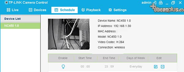 Pengaturan waktu schedule aktif TP-Link NC450 Cloud Camera
