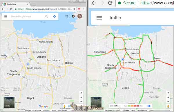 Melihat peta kondisi lalulintas jalan di kota dengan browser
google maps