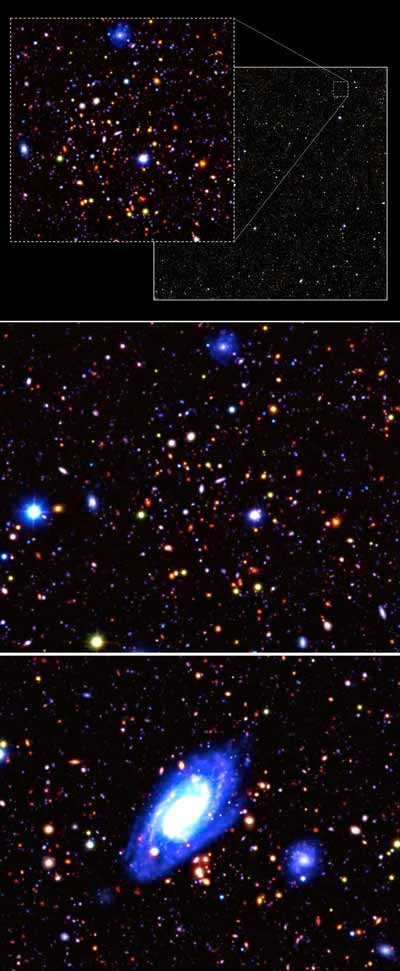 Galaksi dari Ultra Deep Survey UDS berwarna merah dengan usia 5 miliar tahun